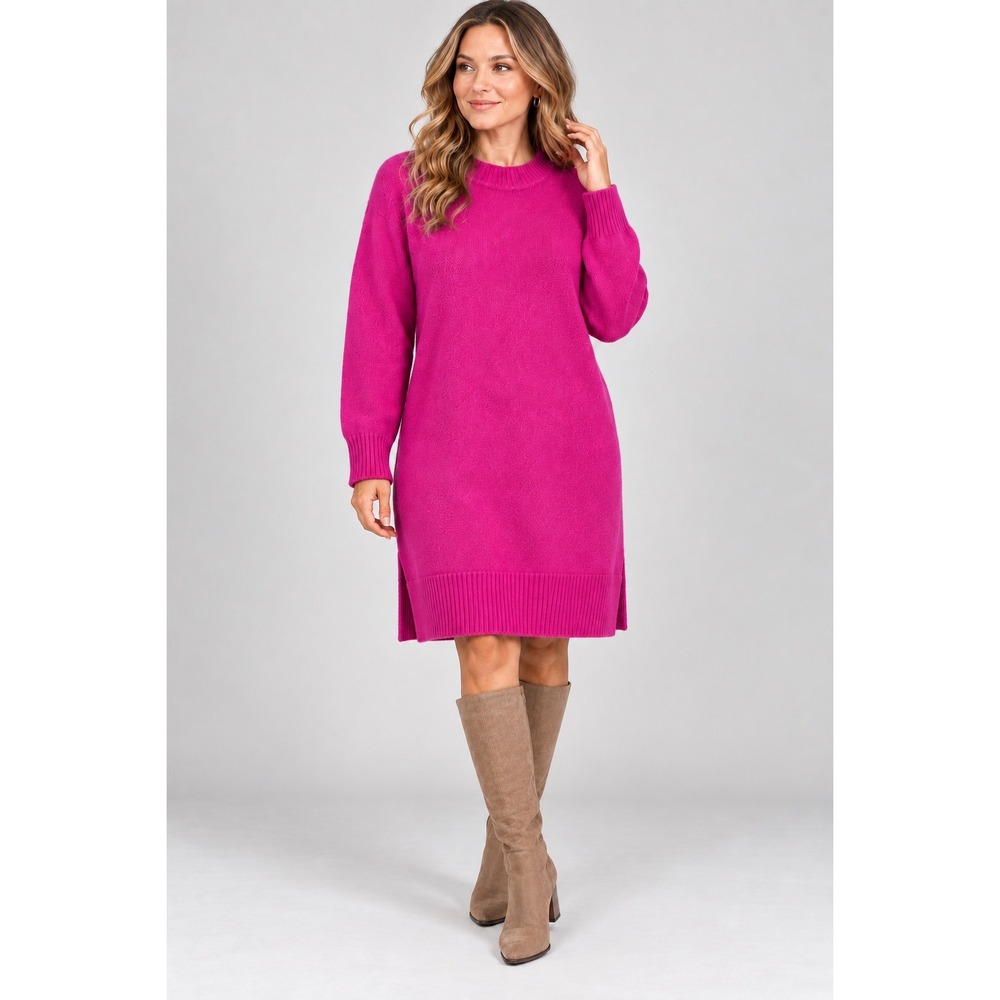 Zara Magenta Pink Long Sleeve Knit Sweater Dress Size 13-14 Coquette Cottagecore